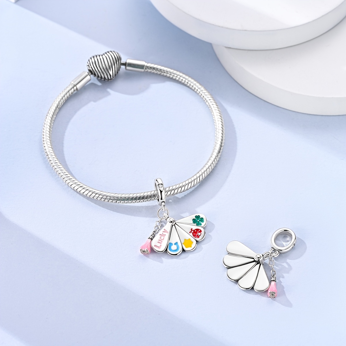 Colorful Lucky Fan Pendant Charm for Women's Bracelets